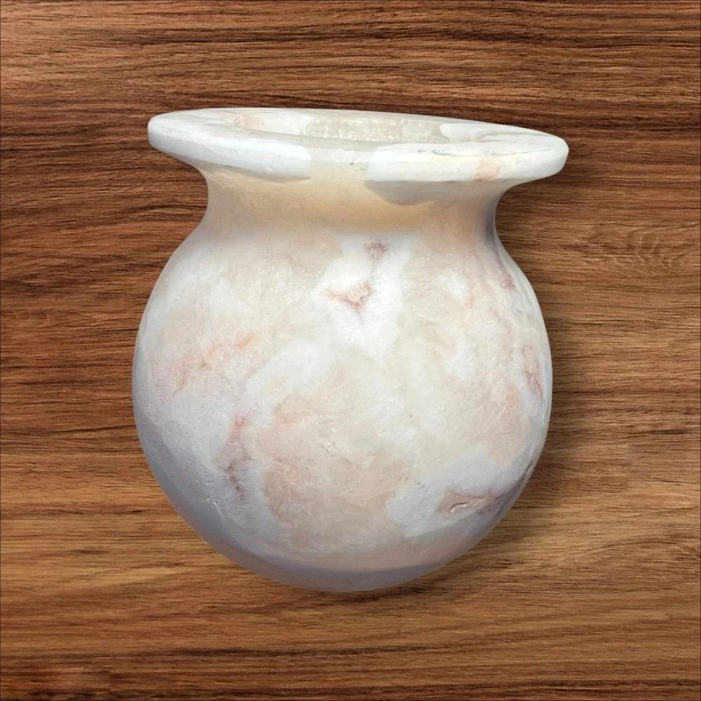 Egyptian Alabaster/marble Onyx Stone Vase‎ Lid And Serving Tray  VTG Collectible